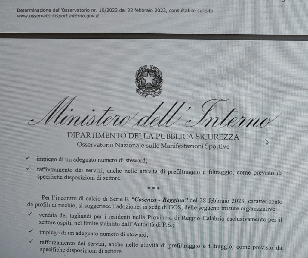 ANTEPRIMA: OK DALL’ONMS PER COSENZA-REGGINA, MA…